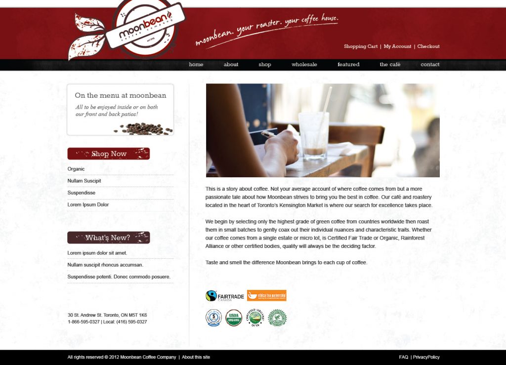 Moonbean Coffee Custom WordPress E-commerce Site