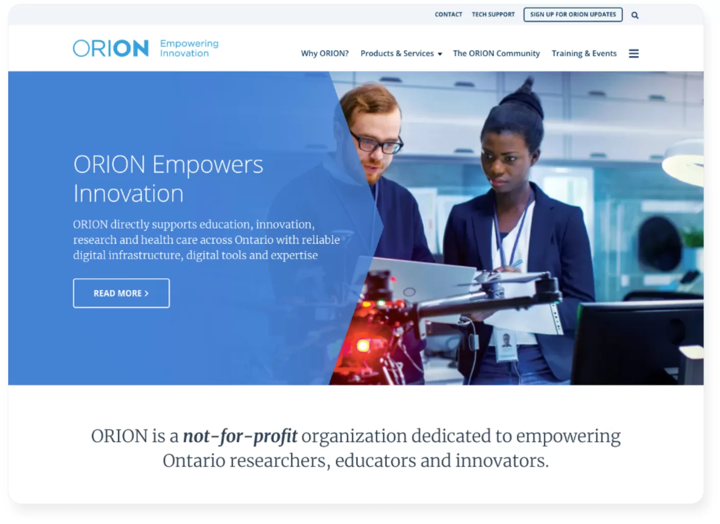 ORION homepage screenshot