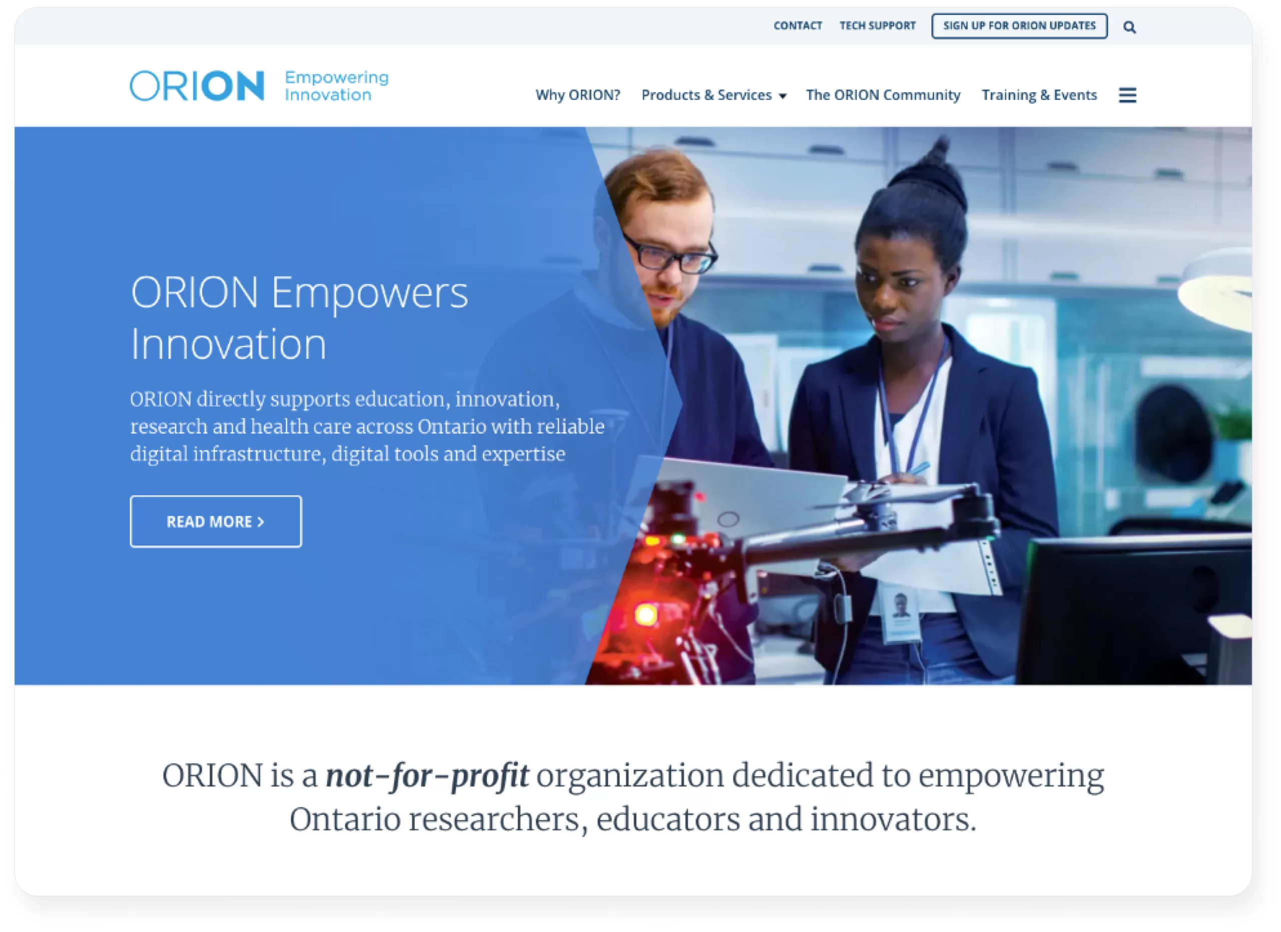 ORION homepage screenshot