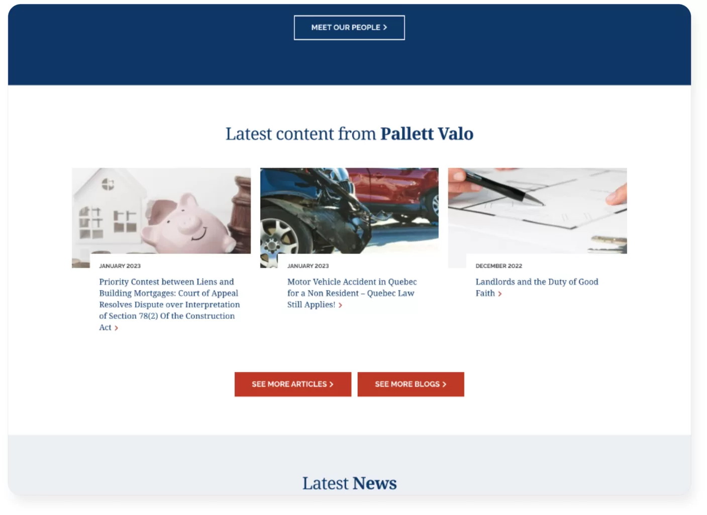 Pallett Valo latest content section screenshot