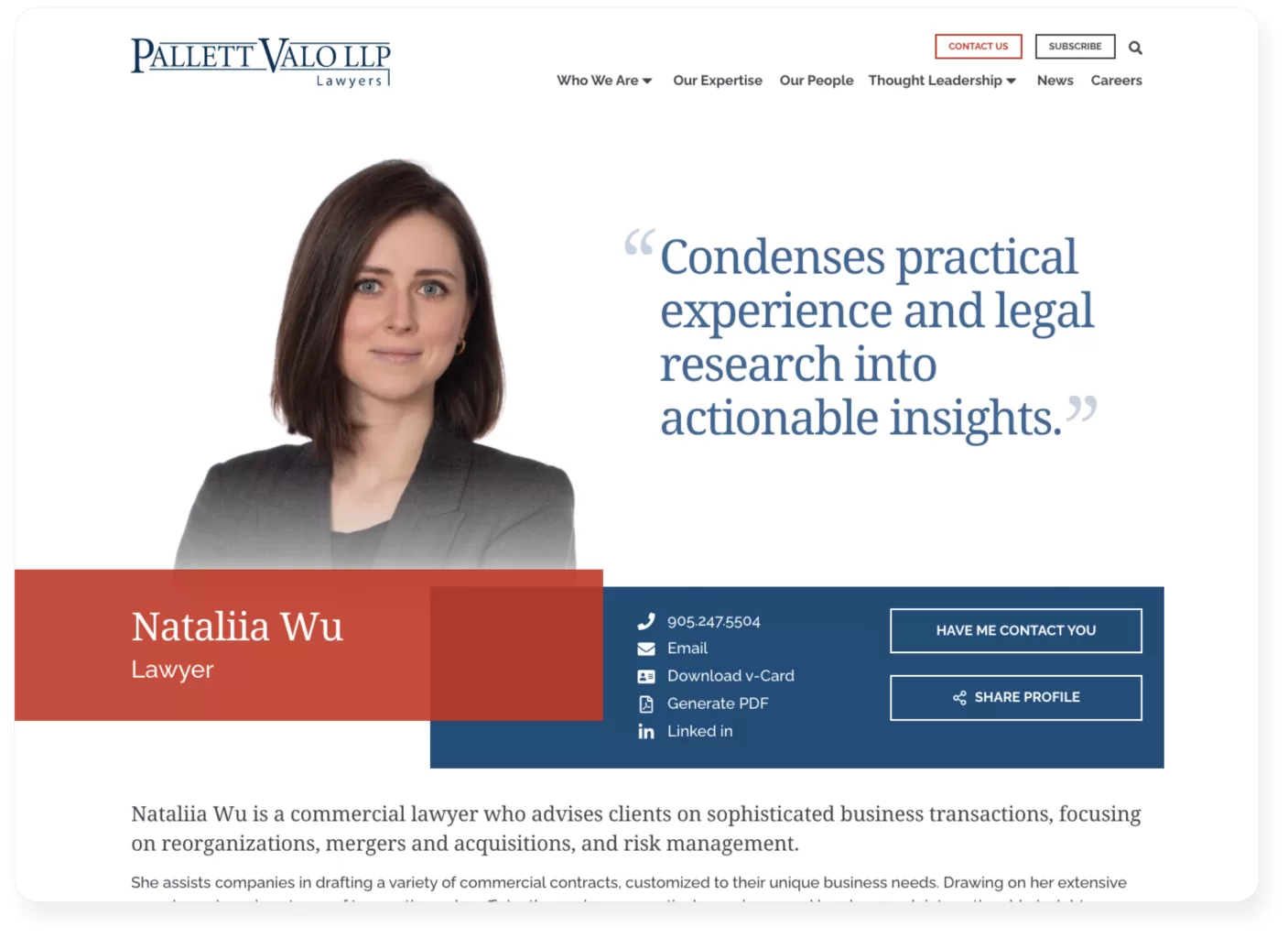 Pallett Valo lawyer page screenshot