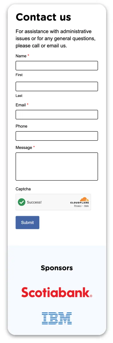 Screentshot of AMA toronto's contact form on their webpage